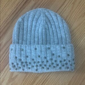 Anthropologie Light Gray Beaded Knit Hat
